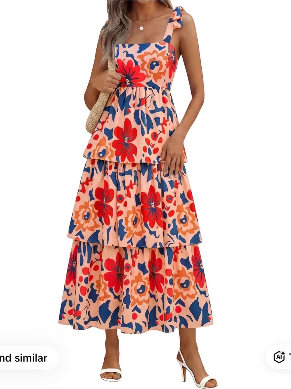 Floral Tiered Maxi Dress in Peach and Red by